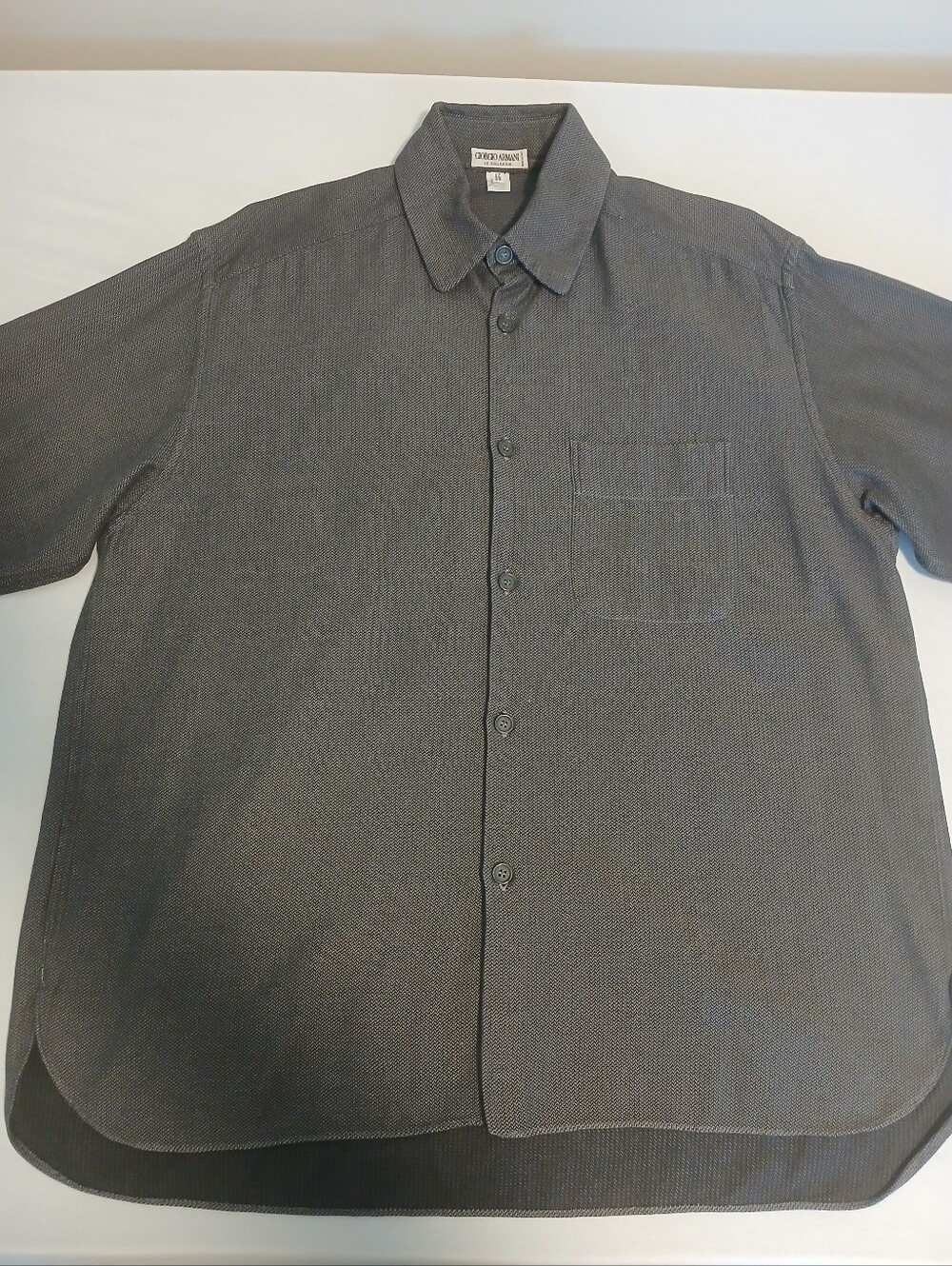Vintage Giorgio Armani Le Collezioni Shirt 17 43 Made Italy Gray Micro Geometric